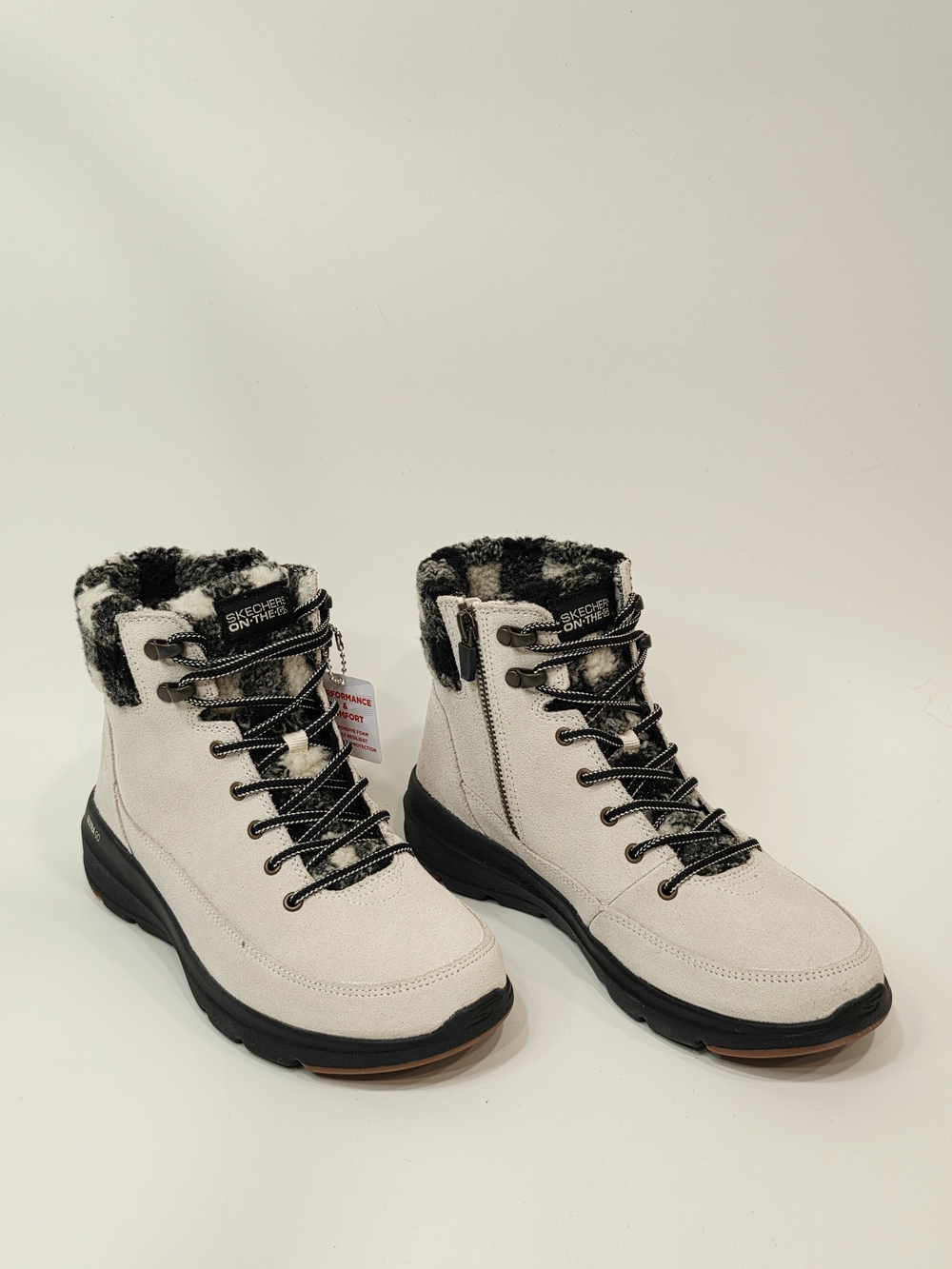 Skechers Suede Ultra GO Plaid Collar Lace-Up Hiker Boots
